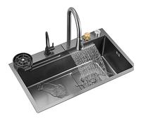 Single Bowl Multi-Functional Intelligent Platform-Controlled Water Tank Embedded Kitchen HYJAUSXB Large Capacity On and Off The Stage High-Grade Stainless Steel for Apartment HOM