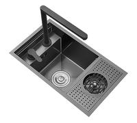 Single Bowl New Home Decoration Bar Sink Home Kitchen Restaurant Invisible Sink Dishwashing Basin With Glass Washer, Faucet Stainless Steel Siphon Sink (Color : Black, Size : 55 * 32 * 23cm)