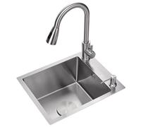 Single Bowl Silver Brushed Stainless Steel Sink Balcony Coffee Shop Single Bowl Sink With Faucet Kitchen Bar Side Small Sink Vegetable Washing Basin On The Coun,Silver-45 * 32 * 21cm