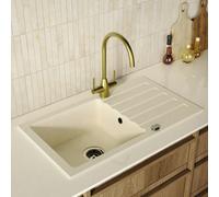 Single Bowl Speckled Beige Composite Inset Kitchen Sink with Reversible Drainer - Enza Phoebe