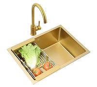 Single Bowl Square Sink With Siphon Home Kitchen Renovation Sink Cabinet Built-in Sink Gold Sink With Drainer Faucet Stainless Steel Thickened Handmade Sink (Color : Gold, Size : 45 * 40cm)