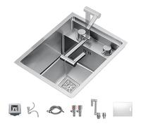 Single Bowl Stainless Steel Bar Invisible Sink Kitchen Concealed Single Bowl Sink Mini Dish Basin Small Sink With Cover, Folding Tap (Color : Silver, Size : 30 * 45 * 23cm)