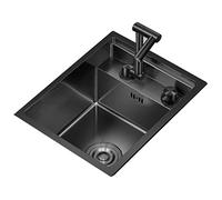 Single Bowl Stainless Steel Bar Invisible Sink Kitchen Concealed Single Bowl Sink Mini Dish Basin Small Sink with Cover, Folding Tap (Color : Black, Size : 35 * 45 * 23cm)