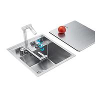 Single Bowl Stainless Steel RV Kitchen Sink - Mini Sink With Cover, Siphon, Faucet, Drain - Silver, 39 * 43 * 23cm