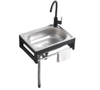 Single Bowl Stainless Steel Sink, Kitchen Sink With Stand, Small Utility Sink, Wall Mounted Sink, For Laundry Garage Indoor Outdoor Restaurant Industrial (Color : Hot cold, Size : 38x33x16cm)