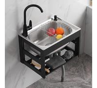 Single Bowl Stainless Steel Sink, Wall Mounted Sink, Utility Basin, Kitchen Sinks with Stand, Small Bathroom Vessel Sinks for Laundry Garage Restaurant Industrial,Silver-50x40x21cm