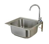 Single Bowl Stainless Steel Wall-Mounted Kitchen Sink with Faucet - Rectangular Design for Garden Bathroom Garage - Compact Size 48x35cm Ideal for Campers and Outdoor Use