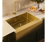 Single Bowl Undermount Brushed Brass Belfast Stainless Steel Kitchen Sink - Enza Tamara