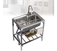 Single Bowl Utility Sink, Stainless Steel Commercial Kitchen Portable Hand Washing Station with Faucet and Drainboard Outdoor Camping Sink for Laundry Backyard Garage Camping