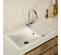 Single Bowl White Inset Composite Kitchen Sink and Reversible Drainer with Chrome Dual Lever Mixer Tap - Enza