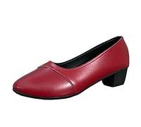 Single Breathable Color Casual Toe Comfortable Shoes Slip Heels Women Round High Solid On Women's Middle Heels Heel Stretcher High (Red, 4.5)