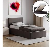 (Single, Brown) Lisbon Ottoman Bed Frame Faux Leather Storage UKFR