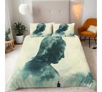 Single Buddha Statue Hidden In The Clouds-N Bedding Set Ultra-Soft Microfiber Duvet Cover Set 3Pcs - 135x200cm + 2 Pillowcases 50x75cm-Surreal Style 3D Printed Design with Zip Closure & Corner Ties