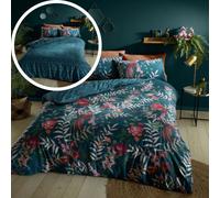 Catherine Lansfield Bedding Tropical Floral Birds Single Duvet Cover Set with Pillowcase Green