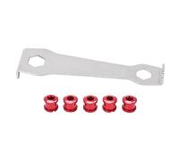 Single Chainring Bolts High Hardness Anodized Aluminum Alloy Crankset Nut for Bicycle Chainring Fixation Bright Color 5 Pack with Wrench (Red)