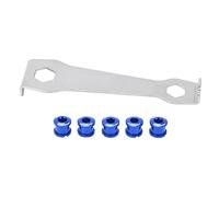Single Chainring Bolts High Hardness Anodized Aluminum Alloy Crankset Nut for Bicycle Chainring Fixation Bright Color 5 Pack with Wrench (Blue)