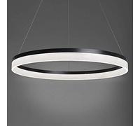Single Circle LED Pendant Light Metal Acrylic 1-Light Chandelier Adjustable Suspended Hanging Lamp for Living Room Bedroom,Black+SteplessDimming-20cm Comfortable Anniversary