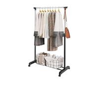 Single Clothes Rail - 170H x 88.5D x 43W cm Silver Metal/Stainless Steel Garment Rack Compact Corner Clothing Rail for Bedroom Free Standing with Plastic Feet