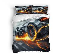Single Cool Sports Car Bedding Set Ultra-Soft Microfiber Duvet Cover Set 3Pcs - 135x200cm + 2 Pillowcases 50x75cm - Sci-fi Car 3D Printed Design with Zip Closure & Corner Ties