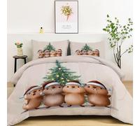 Single Coverless Duvet Set - 135 x 200 cm Comfortable Reversible Bedding Set, Cartoon Christmas Animal Groundhog Warm Duvet Set (1x Quilt, 2x Pillow Cases) Ultra-Soft Microfiber Bedding
