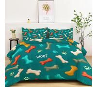 Single Coverless Duvet Set - 135 x 200 cm Comfortable Reversible Bedding Set, Dog Bone Paw Print Warm Duvet Set (1x Quilt, 2x Pillow Cases) Ultra-Soft Microfiber Cyan Bedding