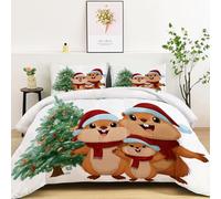 Single Coverless Duvet Set - 135 x 200 cm Comfortable Reversible Bedding Set, Graffiti Christmas Tree Cute Animal Groundhog Warm Duvet Set (1x Quilt, 2x Pillow Cases) Ultra-Soft Microfiber Bedding