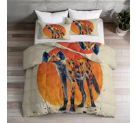 Single Coverless Duvet Set with 2 Pillowcases, Modern Abstract Geometric Animals Hyena Soft All-Season Comforter, Lightweight Quilt 135 x 200 cm for Housewarming, Light Khaki