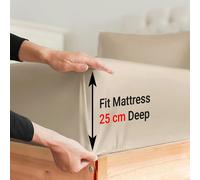 (Single, Cream) Poly Cotton Fitted Bed Sheet 25cm Deep Luxury Soft