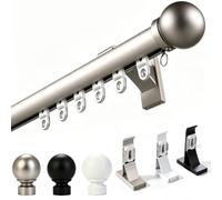 Single Curtain Pole With Track, Modern Metal Curtain Rail Pole With Ball Finials, Quiet Smooth Drapery Rod For Windows Living Room, Black White Gray(Gray,500cm)