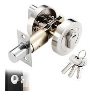 Single Cylinder Deadbolt, 35-50mm Round Security Lock with Key, Zinc Alloy Deadbolt Standard Size, Invisible Modern Door Locks, for Bathroom, Bedroom, Entrance Doors, Silver