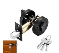 Single Cylinder Deadbolt Black Round Security Door Lock with Key, Zinc Alloy Deadbolt, Standard Size for Bathroom, Bedroom, Entrance Door Lock, Interior and Exterior (Black)