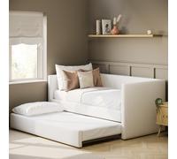 Single Day Bed with Pull Out Trundle in Cream Fabric - Amie