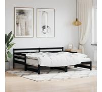 Single Daybed with Trundle without Mattress Black 90x200 cm Solid Wood