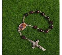 Single Decade Garnet Rosary with Our Lady of Walsingham Centrepiece, St Benedict Cross, Catholic Prayer Beads, Handmade Spiritual Gift