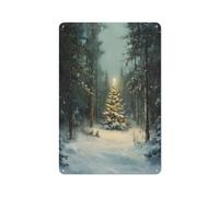 Single Decorated Christmas Tree Tin Metal Signs Wall Art Decorations for Bar Pub Club Cafe Room Farmhouse White 30x20cm