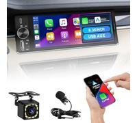 Single Din Bluetooth Car Stereo Compatible with CarPlay Android Auto, 6.36 Inch HD Touchscreen Car Radio with Mirror Link, Reversing Camera Included, FM, USB, SWC, Car Audio Head Unit