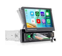 Single Din Car Stereo with Carplay Wireless Android Auto,Radio 1 DIN with 7 Inch Motorized Flip Out Touch Screen,Bluetooth Handsfree Mirror Link FM/RDS SWC, Support USB/AUX/Type-C