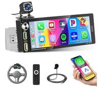 Single Din Car Stereo with Wireless Apple Carplay Android Auto, 6.9" IPS Touchscreen Car Stereo with 4-Channel RCA Bluetooth 5.2 Mirror Link Backup Camera GPS Navigation 2 USB Fast Charge FM AM EQ SWC