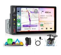 Single Din Car Stereo with Wireless Carplay Android Auto, Hodozzy 7 inch HD IPS Touchscreen 1 Din Car Radio with Bluetooth 5.0/EQ Audio/SWC+USB/Type-C Ports+Reversing Camera