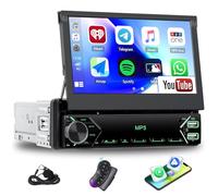 Single Din Car Stereo with Wireless CarPlay Android Auto YouTube, 7 inch 1 Din HD IPS Flip Out Touch Screen Bluetooth Car Radio, Mirror Link, FM, EQ Audio, Steering Wheel Control, Type-C/USB/AUX Input