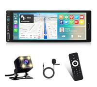 Single Din Carplay Car Stereo with Car Play Android Auto - 6.86 inch 1 Din Touch Screen Bluetooth Radio, Mirror Link/SWC/FM/7 Color Buttons + Reversing Camera