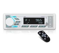 Single DIN Marine Radio Bluetooth: Boat Stereo Receiver - Push to Talk Assistant Digital LCD Screen AM FM Tuner 4 Volt Preamp Outputs 2 Subwoofer Ports USB Charging Aux-In Remote Control