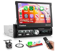 Single Din Motorized Flip Out Car Radio with Wireless Carplay Android Auto, Hodozzy7 inch Single Din Touch Screen Car Stereo with Bluetooth Mirror Link FM Radio Dual USB/AUX/TF Card SWC+Reverse Camera