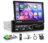 Single Din Wireless Carplay Android Auto with You-Tube 7 Inches Flip out Touchscreen 1 Din Radio with Bluetooth Mirror Link FM Radio USB/AUX Rear View Camera
