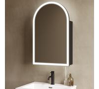 Single Door Black Bathroom Mirror Cabinet with Lights Demister & Shaver Socket 500 x 800mm - Empire