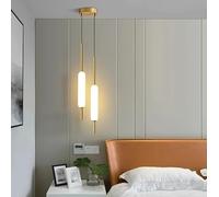 Single Double Head Nordic Bedroom Bedside Pendant Lights Modern Minimalist Metal Glass Dining Room Aisle Staircase Lamp(2 Lights-Gold,White Light)