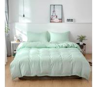 Single/Double/King Size Duvet Cover Set with Pillowcase,Washed Cotton Bedding Set Quality Solid Color Breathable Comforter Cover,Zipper Closure (Green,Single)