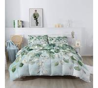 Single Duvet 4.5 Tog, Watercolor Weeping Leaves Pattern Soft Breathable Reversible Coverless Duvet 3 Piece, Light Blue Warm Lightweight Plants Leaves Bedding Set With 2 Pillowcase,