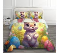 Single Duvet 7.5 Tog - Kids Bunny Duvet Set, Reversible Soft Warm All Seasons Coverless Duvet for Winter, Machine Washable Quilt 135x200 cm and Pillowcase 50x75 cm C*-170