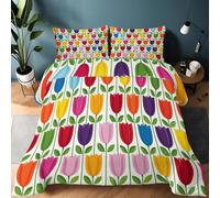 Single Duvet Abstract Geometric Flowers Tulips Quilted Bedspreads Reversible Design Multicolored Duvet, Soft Lightweight Comforter Set All Season Bedding Set 135 x 200 cm